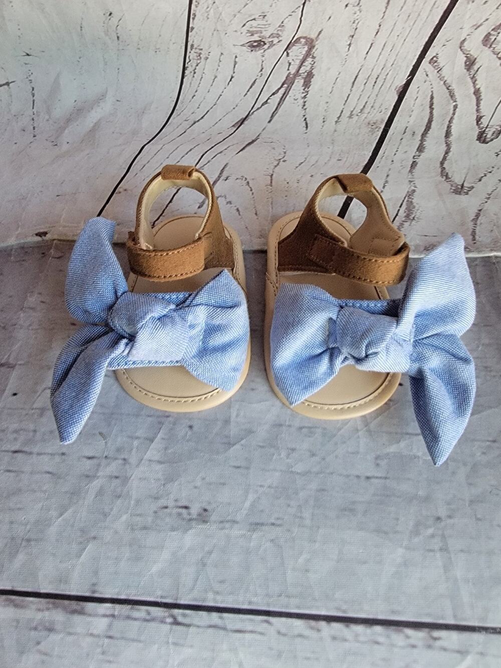 Cat & Jack Baby Sandles Brown Blow Denim Bow 6-9 month